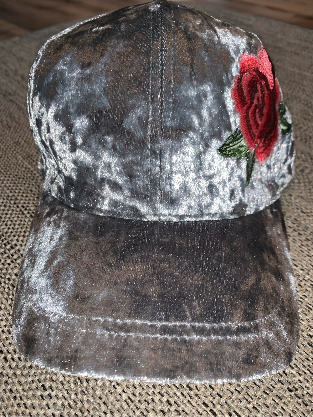 David and Young Crushed velvet grey hat with large embroidered rose NEW